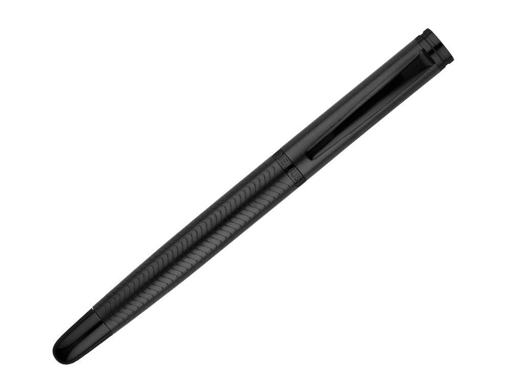 STYLO-PLUME BELIUS NEPTUNO CORPS ALUMINIUM TEXTURE WAVY ENCRE BLEUE COLORIS BLEU MARINE BOITE DESIGN