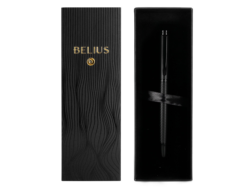 STYLO-PLUME BELIUS NEPTUNO CORPS ALUMINIUM TEXTURE WAVY ENCRE BLEUE COLORIS BLEU MARINE BOITE DESIGN