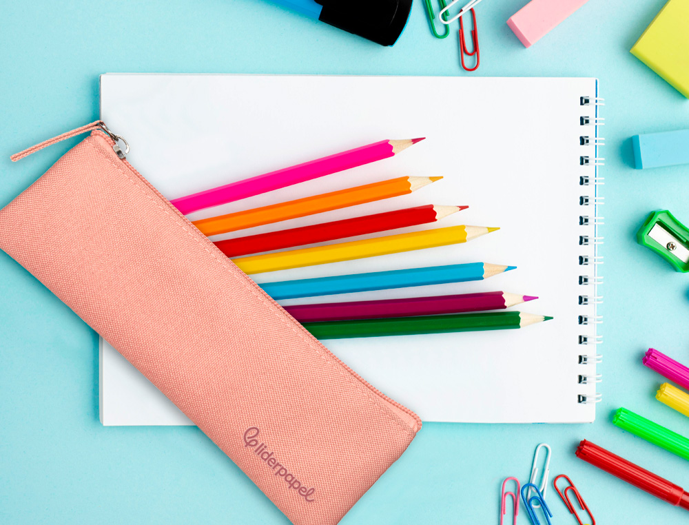 FOURRE-TOUT LIDERPAPEL PLAT MINCE 1 COMPARTIMENT 20X6CM   COLORIS ROSE PECHE