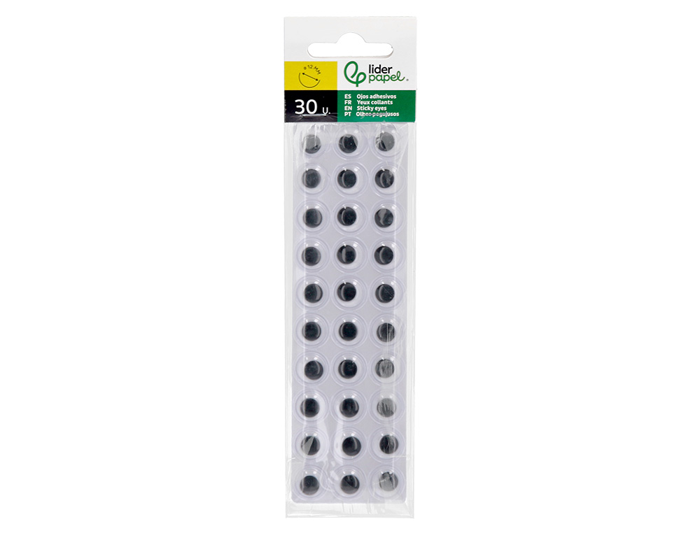 OEIL ADHESIF LIDERPAPEL BLANC AVEC PUPILLE NOIRE SACHET 30 UNITES