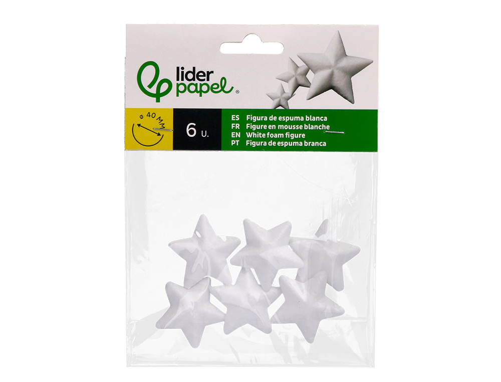 FORME LIDERPAPEL MOUSSE POLYSTYRENE ETOILES 4CM COLORIS BLANC SACHET 6 UNITES
