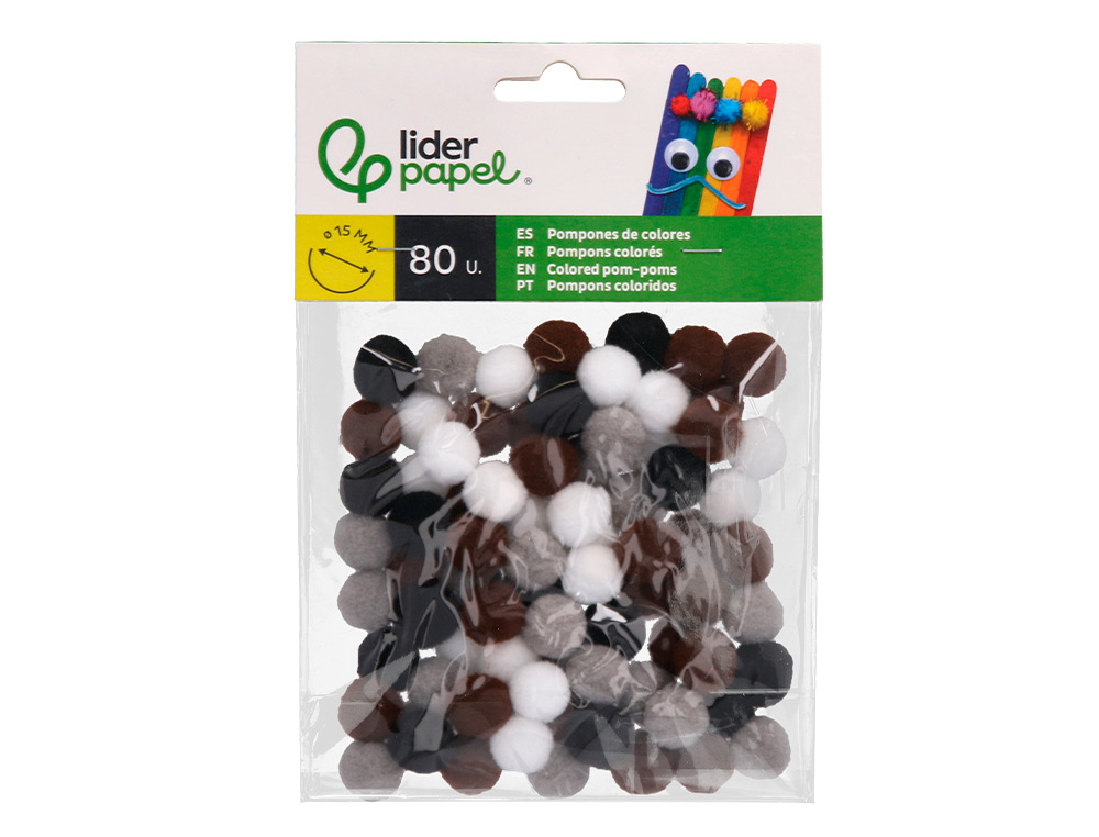 POMPONS DE COULEUR LIDERPAPEL DIAMETRE 1,5CM COLORIS        NUANCES NEUTRES ASSORTIS      SACHET 80 UNITES