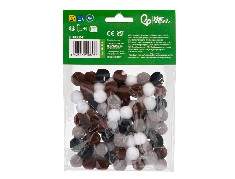 POMPONS DE COULEUR LIDERPAPEL DIAMETRE 1,5CM COLORIS        NUANCES NEUTRES ASSORTIS      SACHET 80 UNITES