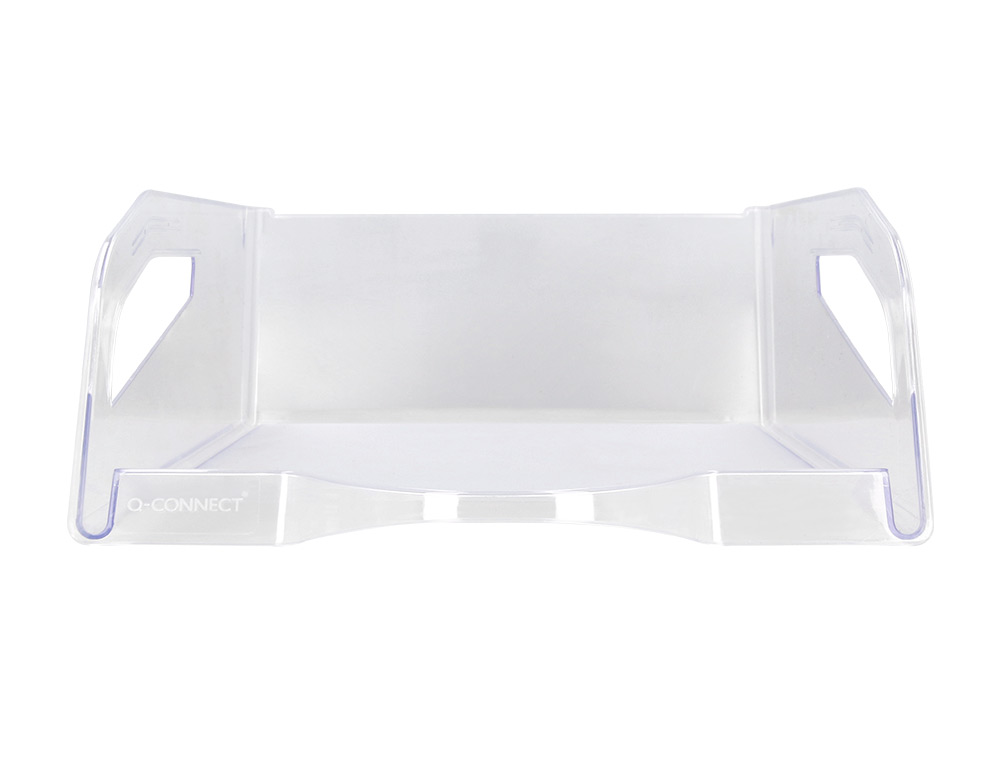 CORBEILLE A COURRIER Q-CONNECT PLASTIQUE GRANDE    CAPACITE AVEC POIGNEE         TRANSPARENTE 386X270X115MM