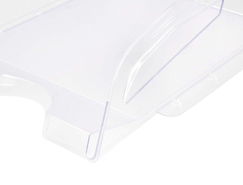 CORBEILLE A COURRIER Q-CONNECT PLASTIQUE GRANDE    CAPACITE AVEC POIGNEE         TRANSPARENTE 386X270X115MM