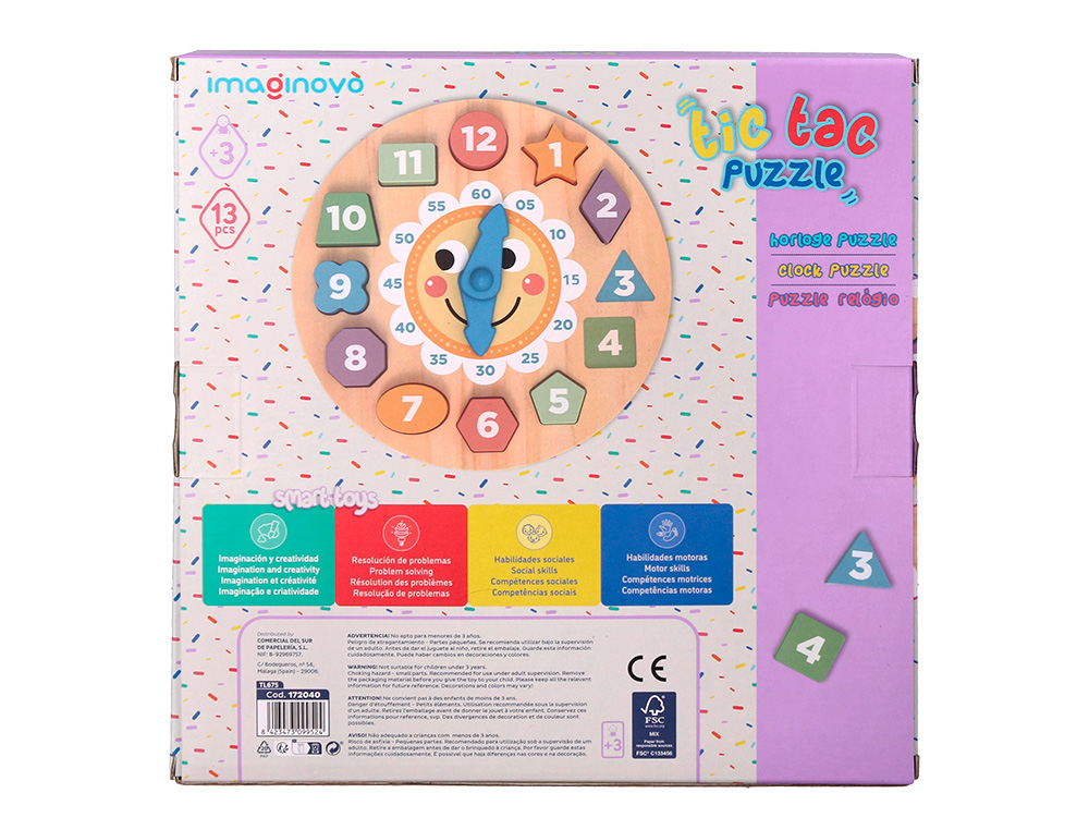 JEU ENFANT IMAGINOVO HORLOGE BOIS +3 ANS 13 PIECES         29X29X3,5 CM