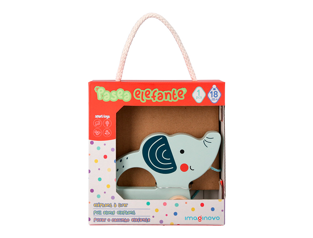 JEU ENFANT IMAGINOVO ELEPHANT A TIRER AVEC ROUES BOIS +12   MOIS 13,4X10X5,4 CM