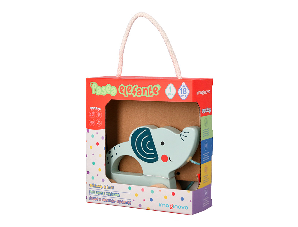 JEU ENFANT IMAGINOVO ELEPHANT A TIRER AVEC ROUES BOIS +12   MOIS 13,4X10X5,4 CM