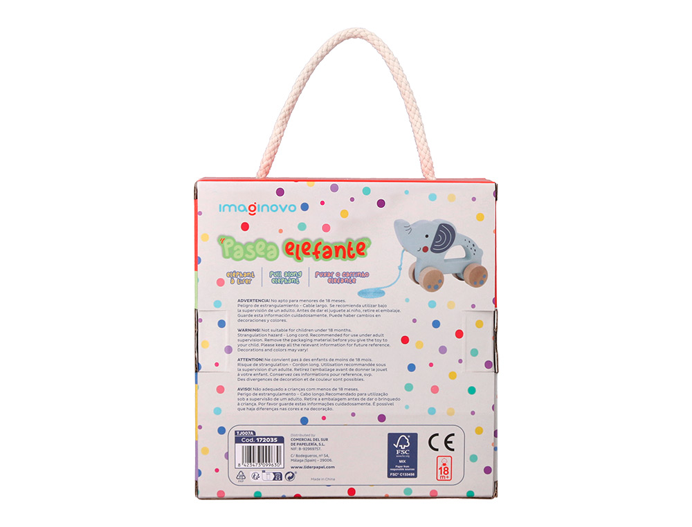 JEU ENFANT IMAGINOVO ELEPHANT A TIRER AVEC ROUES BOIS +12   MOIS 13,4X10X5,4 CM