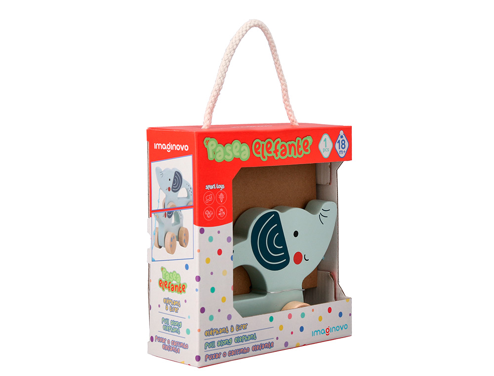 JEU ENFANT IMAGINOVO ELEPHANT A TIRER AVEC ROUES BOIS +12   MOIS 13,4X10X5,4 CM