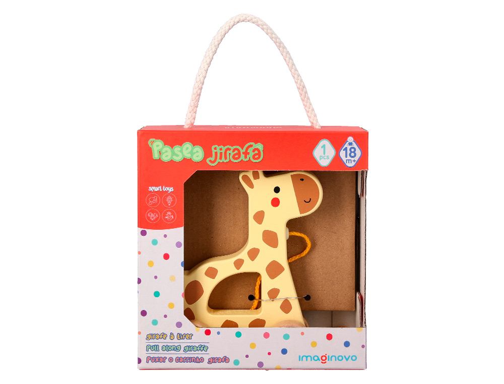 JEU ENFANT IMAGINOVO GIRAFE A TIRER AVEC ROUES BOIS +12     MOIS 16X12X5,4 CM