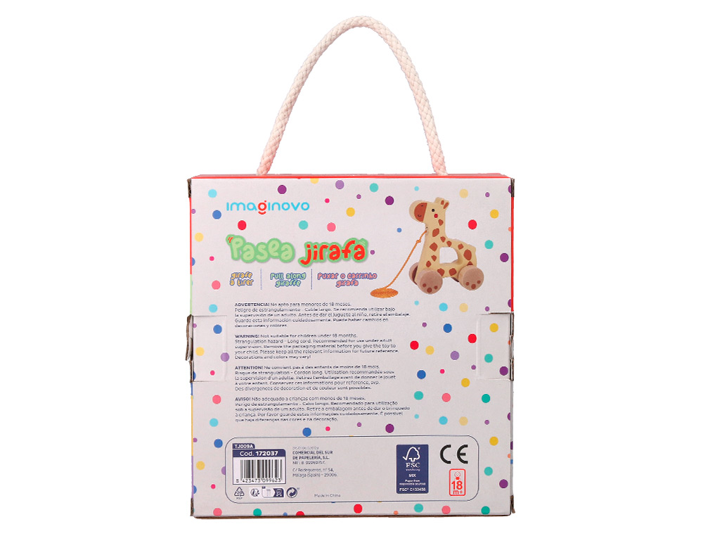 JEU ENFANT IMAGINOVO GIRAFE A TIRER AVEC ROUES BOIS +12     MOIS 16X12X5,4 CM