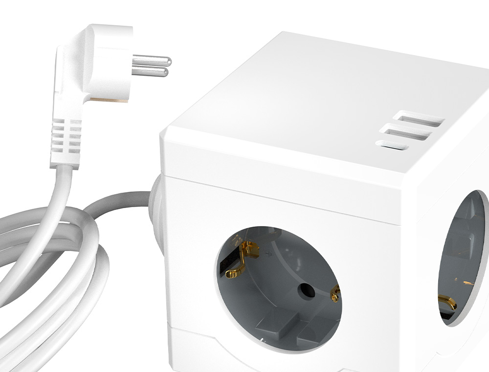 MULTIPRISE Q-CONNECT POWER CUBE  6 EN 1 CABLE 1,4M 3     PRISES COURANT 2 PORTS USB 1  PORT USB-C 75X75X112 MM