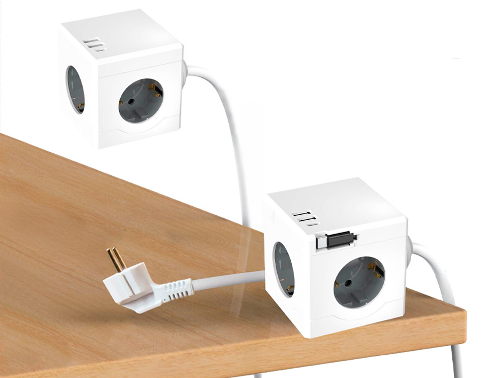 MULTIPRISE Q-CONNECT POWER CUBE  6 EN 1 CABLE 1,4M 3     PRISES COURANT 2 PORTS USB 1  PORT USB-C 75X75X112 MM