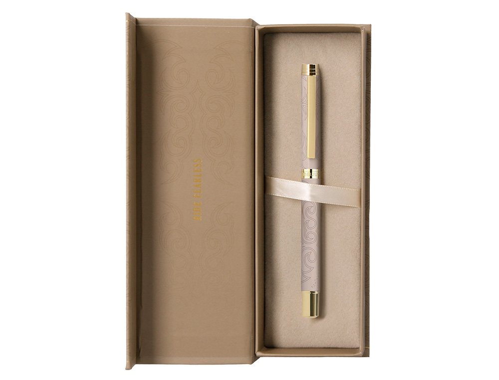 STYLO-BILLE BELIUS WILD WEST ALUMINIUM ENCRE NOIRE ATTRIBUTS DORES COLORIS BEIGE COFFRET DESIGN
