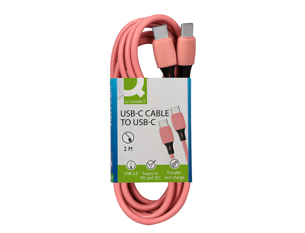 CABLE Q-CONNECT USB-C VERS USB-C PVC LONGUEUR 2M COLORIS ROSE