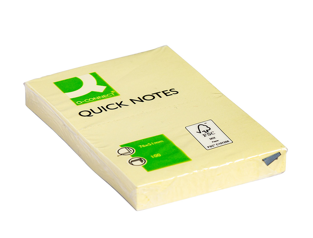 BLOC-NOTES Q-CONNECT QUICK NOTES 51X76MM 1 BLOC 100F REPOSITIONNABLES COLORIS JAUNE