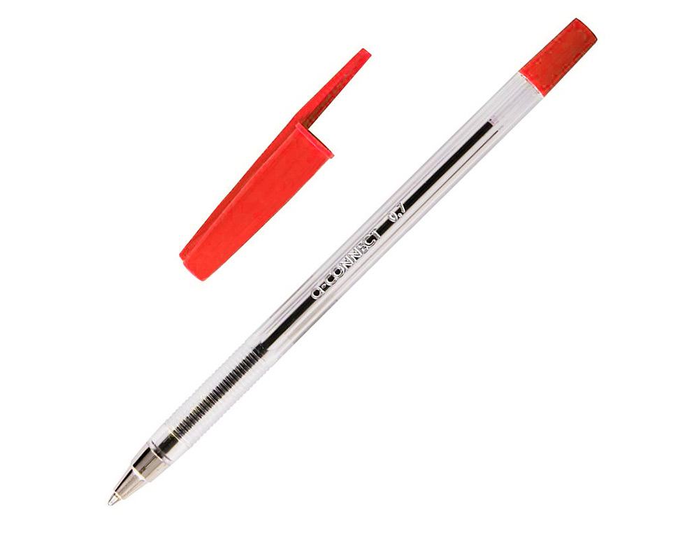 STYLO-BILLE Q-CONNECT CRITURE MOYENNE 0.7MM ENCRE CLASSIQUE BILLE INDFORMABLE CAPUCHON COULEUR ENCRE ROUGE