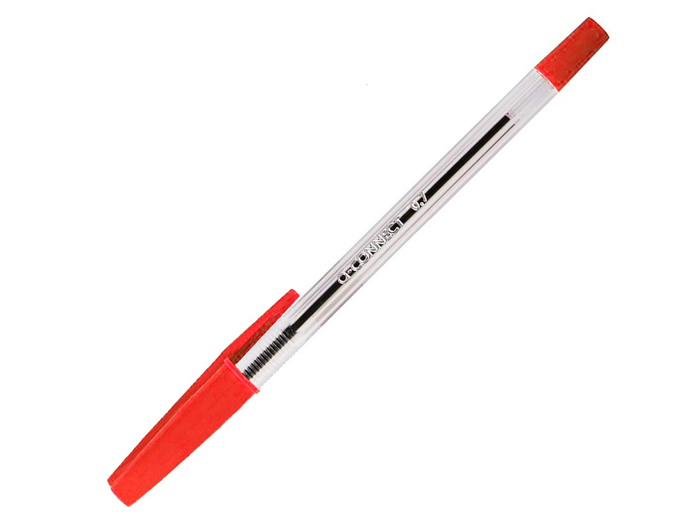 STYLO-BILLE Q-CONNECT CRITURE MOYENNE 0.7MM ENCRE CLASSIQUE BILLE INDFORMABLE CAPUCHON COULEUR ENCRE ROUGE