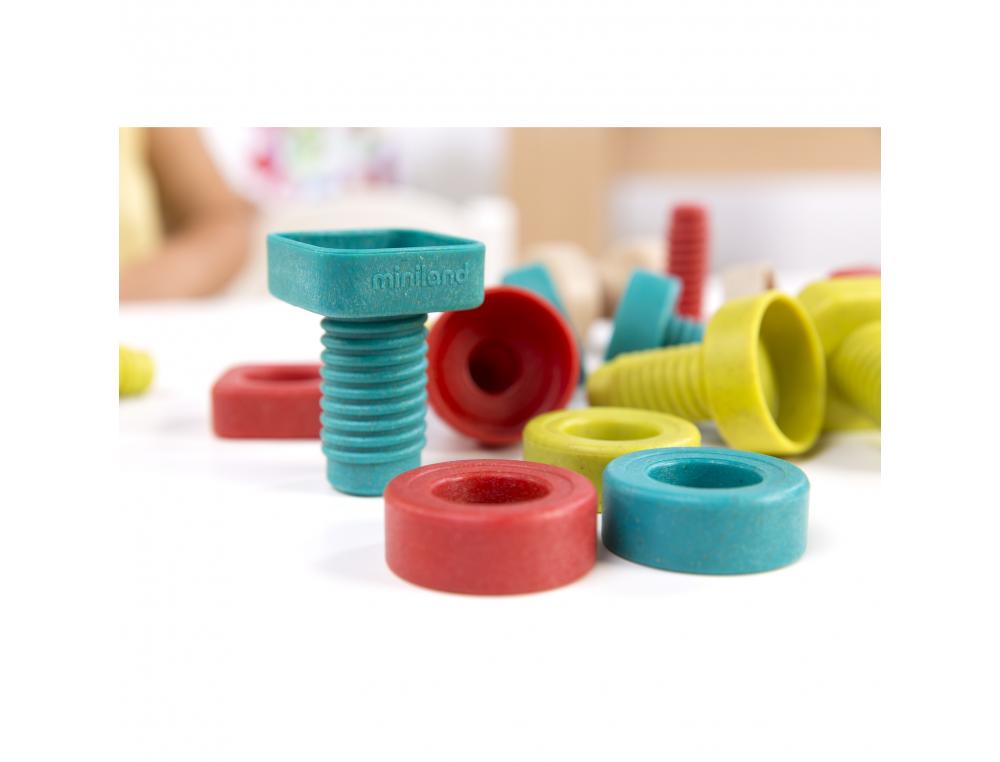 LOT DE VIS ET BOULONS ECO CONÃUS MINILAND FIBRE PLASTIQUE ET BOIS 100% RECYCLEBLE 24 PIECES ET 4