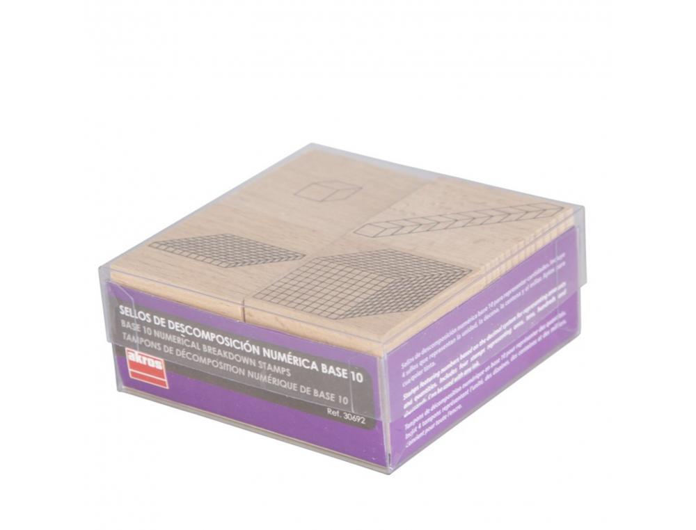 BASE 10 AKROS TAMPONS DE DECOMPOSITION EN BOIS         NUMERIQUE TOUT TYPE D ENCRE 4 UNITES DIZAINES CENTAINES ET
