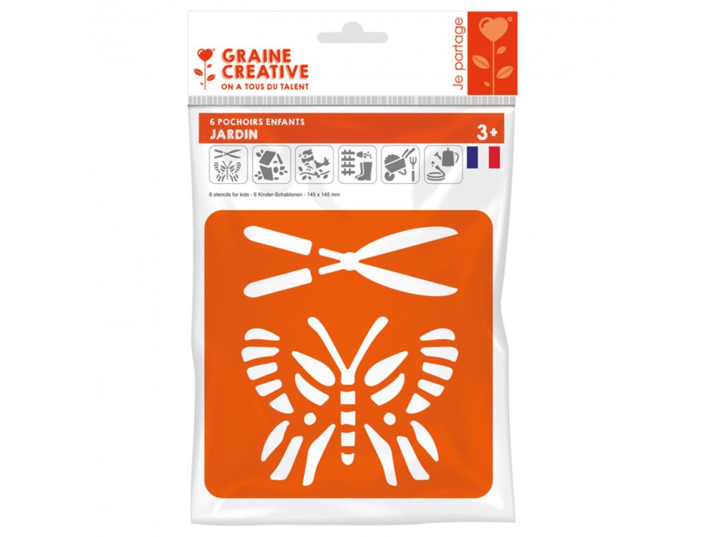 LOT POCHOIRS GRAINE CREATIVE LE JARDINAGE PLASTIQUES       LAVABLES 6 UNITES