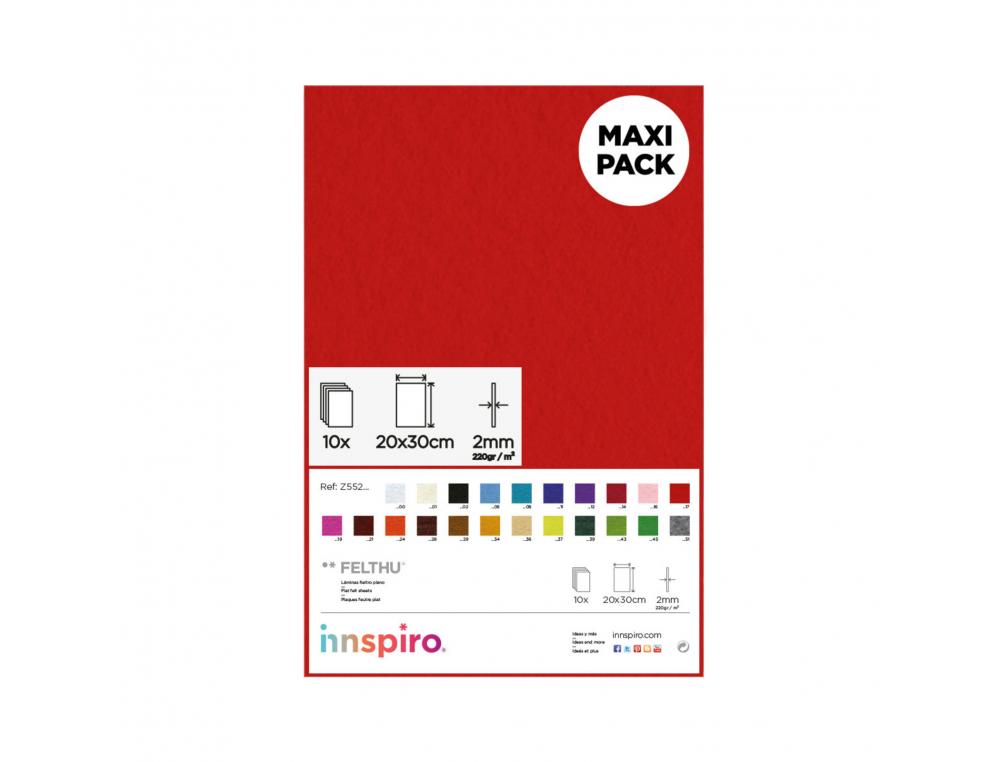 FEUTRINE INNSPIRO NON ADHESIVE 20X30CM 2MM COLORIS  ROUGE LOT DE 10 COUPONS