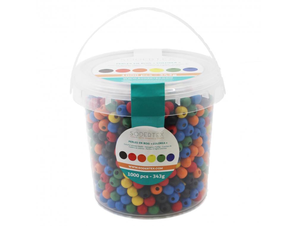 PERLE BOIS RONDE OCOLOR DIAMETRE 10MM COLORIS         ASSORTIS LOT DE 1100 PERLES