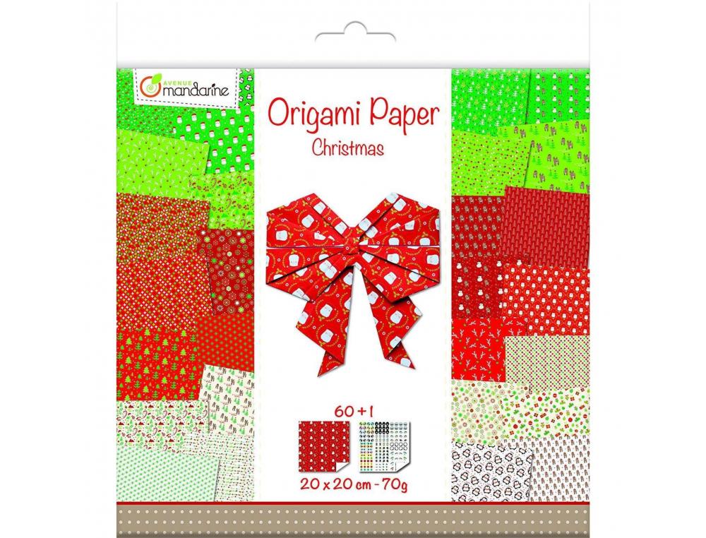 PAPIER ORIGAMI AVENUE MANDARINE DOUBLE FACE/UNI     20X20CM NOEL PAQUET 60        FEUILLES