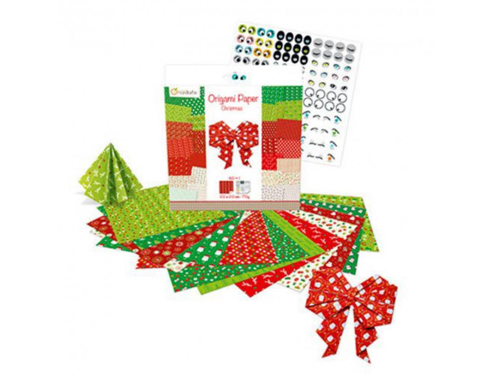 PAPIER ORIGAMI AVENUE MANDARINE DOUBLE FACE/UNI     20X20CM NOEL PAQUET 60        FEUILLES