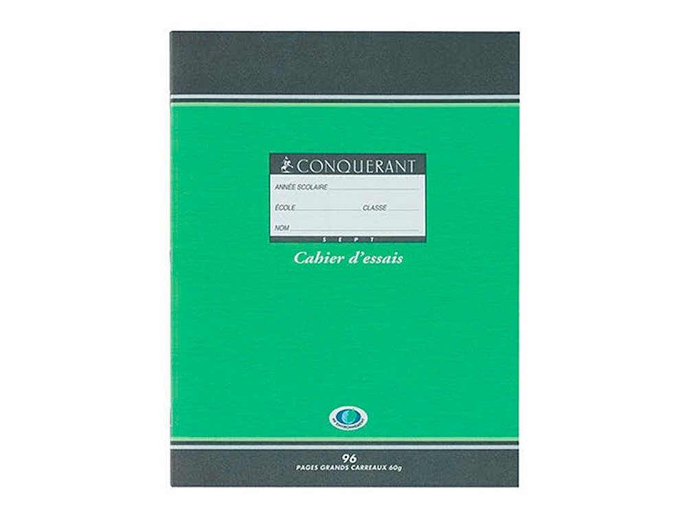 CAHIER ESSAIS PIQU CONQURANT SEPT COUVERTURE OFFSET TABLES DE CALCUL 17X22CM 96 PAGES 60G
