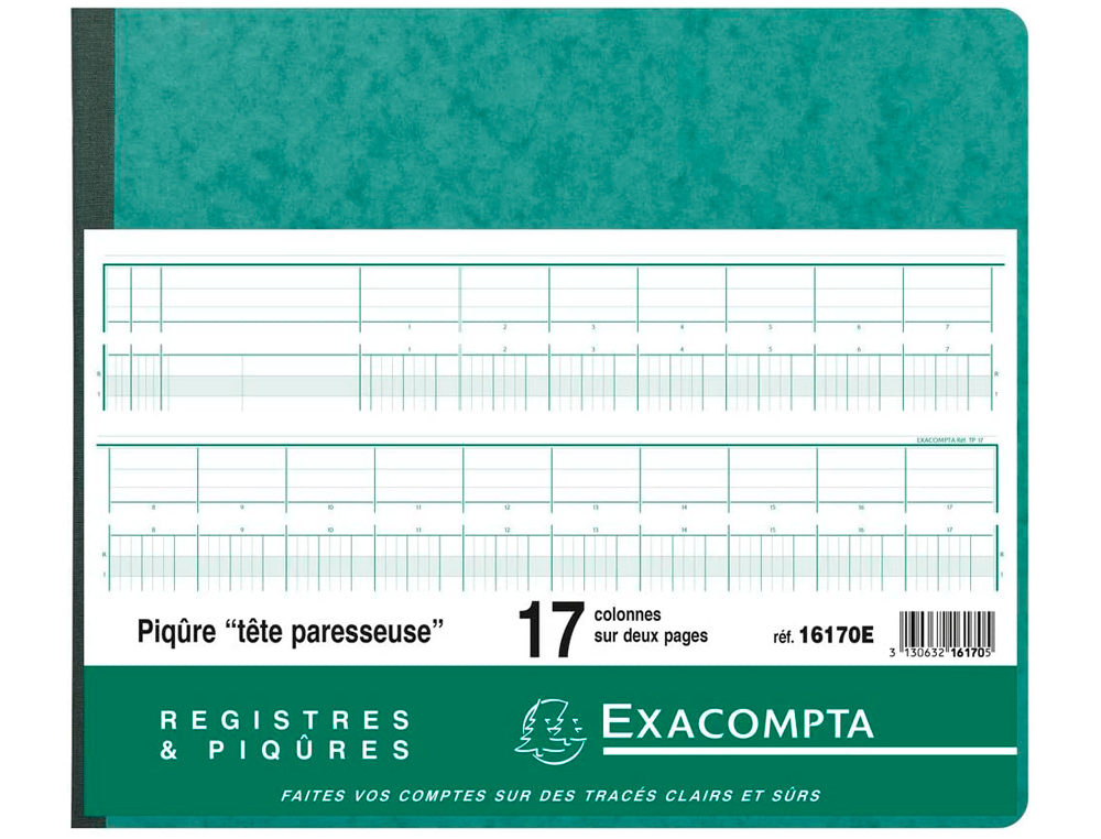 MANIFOLD COMPTABLE EXACOMPTA PIQUÉ TÊTE PARESSEUSE 270X320MM HORIZONTAL 31 LIGNES 80 PAGES 17 COLONNES/2 PAGES