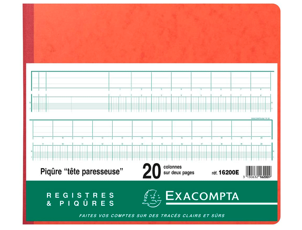 MANIFOLD COMPTABLE EXACOMPTA PIQU TTE PARESSEUSE 270X320MM HORIZONTAL 28 LIGNES 80 PAGES 20 COLONNES/2 PAGES