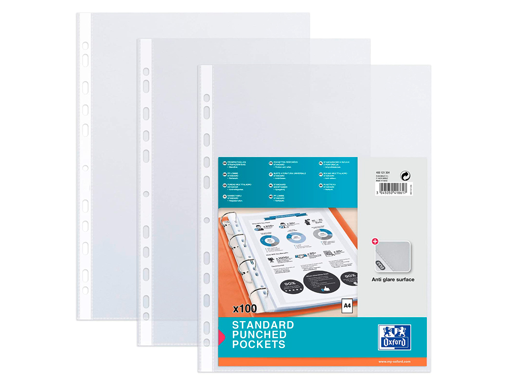 POCHETTE OXFORD POLYPROPYLNE LISSE PERFORE ANTISTATIQUE A4 210X297MM SACHET 50 UNITS