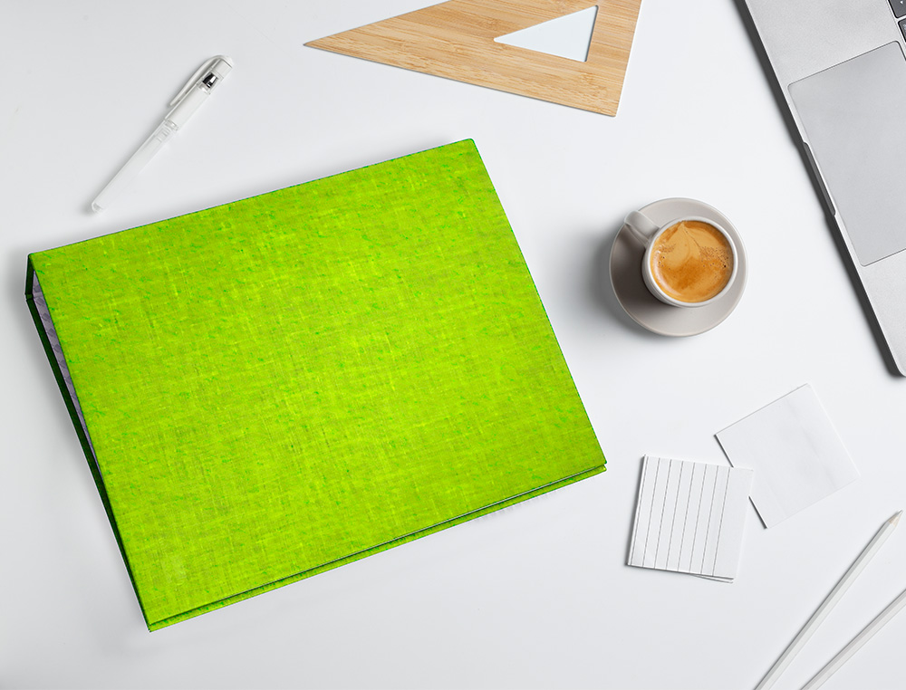 CLASSEUR LIDERPAPEL 4 ANNEAUX RONDS 25MM A4+ CARTON REMBORD PAPER COAT COLORIS VERT CLAIR