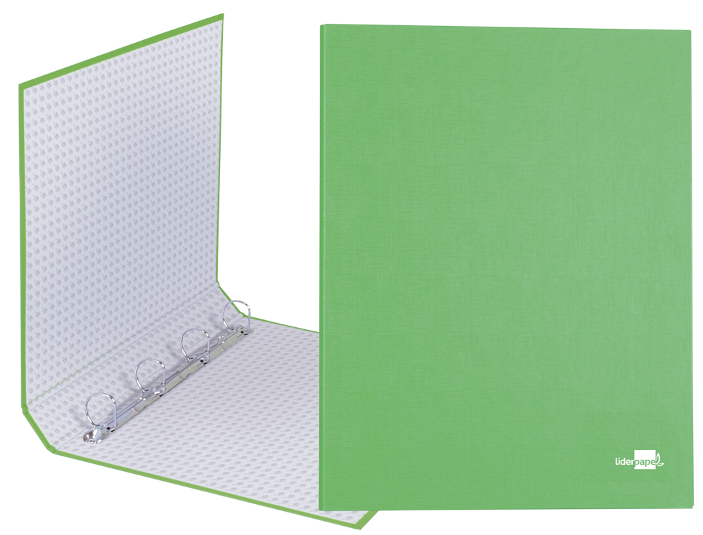 CLASSEUR LIDERPAPEL 4 ANNEAUX RONDS 25MM A4+ CARTON REMBORD PAPER COAT COLORIS VERT CLAIR