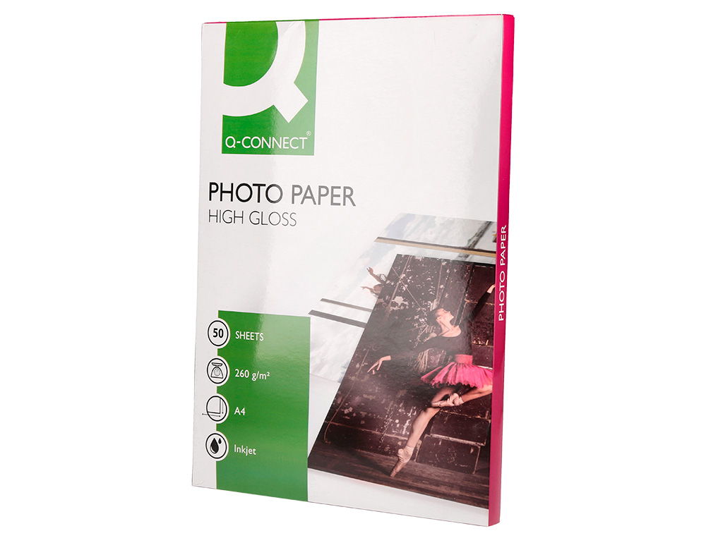 PAPIER PHOTO Q-CONNECT JET D'ENCRE GLAC ULTRA BRILLANT A4  260G COMPATIBLE TOUTE IMPRIMA NTE PAQUET 50 FEUILLES