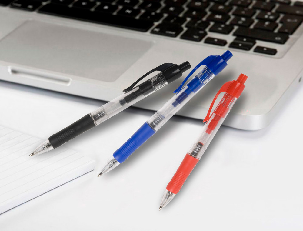STYLO-BILLE Q-CONNECT RTRACTABLE CRITURE MOYENNE 0.7MM ENCRE CLASSIQUE CLIP GRIP PRHENSION COULEUR ENCRE NOIRE