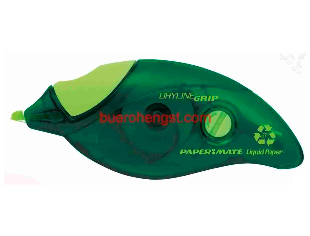 CORRECTEUR PAPER MATE DRYLINE GRIP RECYCLÉ DÉVIDOIR ERGONOMIQUE RUBAN 5MMX8.5M APPLICATION FRONTALE RÉÉCRITURE IMMÉDIATE