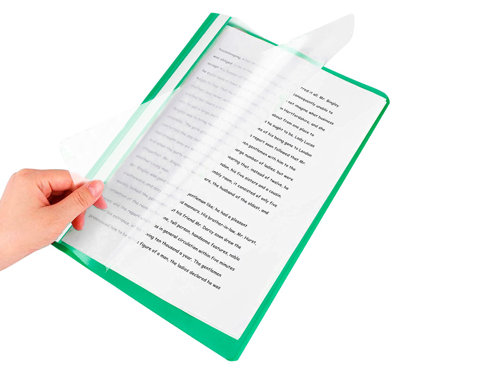 CHEMISE PRSENTATION Q-CONNECT  LAMELLES POLYPROPYLNE 18/100E DOCUMENT PERFOR A4 30F PORTE-TIQUETTE COLORIS VERT