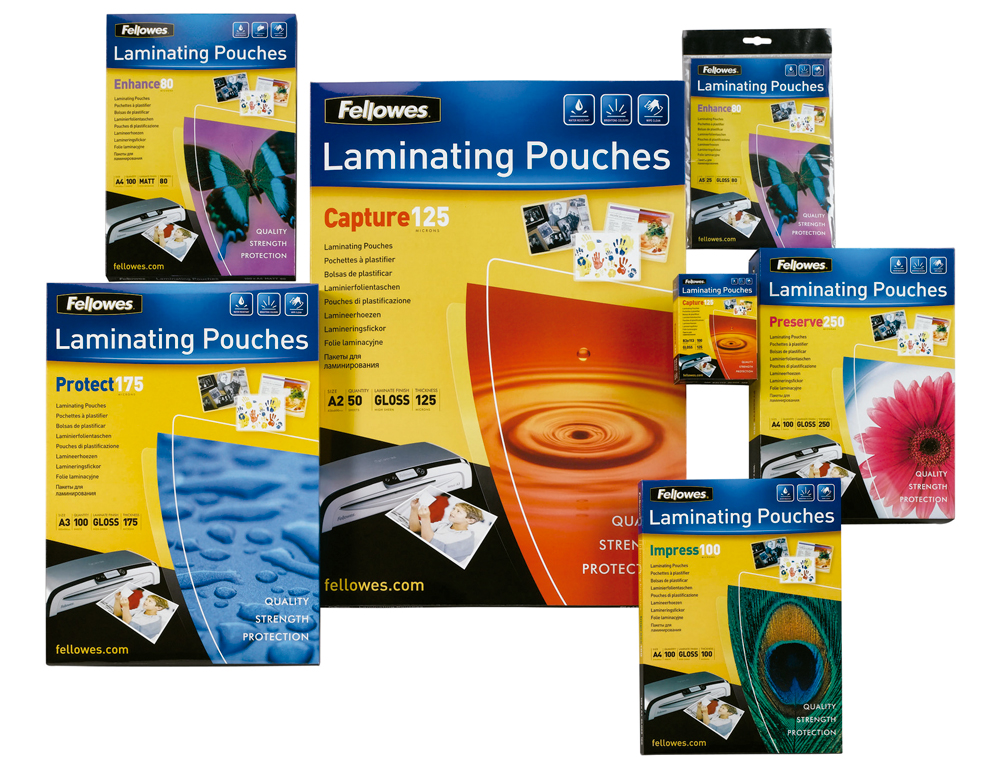 POCHETTE PLASTIFICATION FELLOWES  CHAUD POLYESTER TRANSPARENT RSISTANT EAU FORMAT A4 80 MICRONS BOTE 25 UNITS