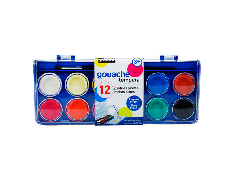 GOUACHE PBO PASTILLE 30MM DIAMTRE BOTE 12 COLORIS + 1 PINCEAU