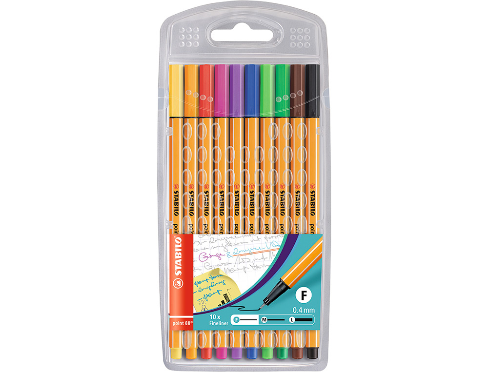 STYLO-FEUTRE STABILO POINT 88 ÉCRITURE FINE 0.4MM 1000M POINTE GAINÉE MÉTAL POCHETTE 10 COLORIS ASSORTIS