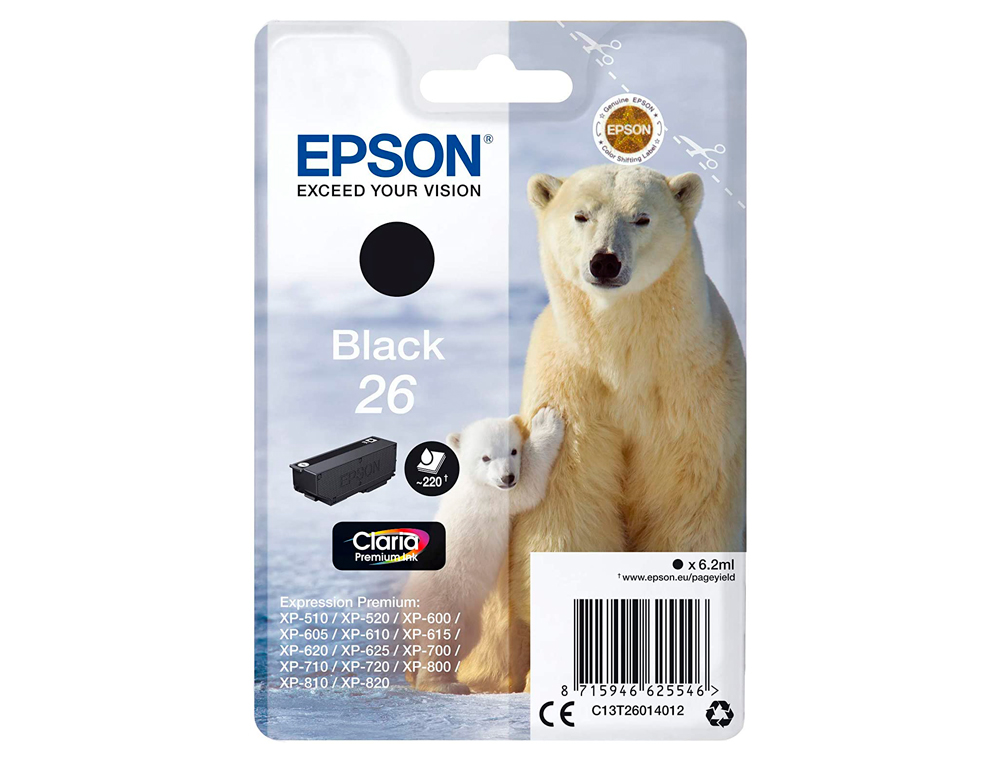 CARTOUCHE EPSON T2601 JET D'ENCRE C13T26014010 COULEUR NOIR PIGMENT