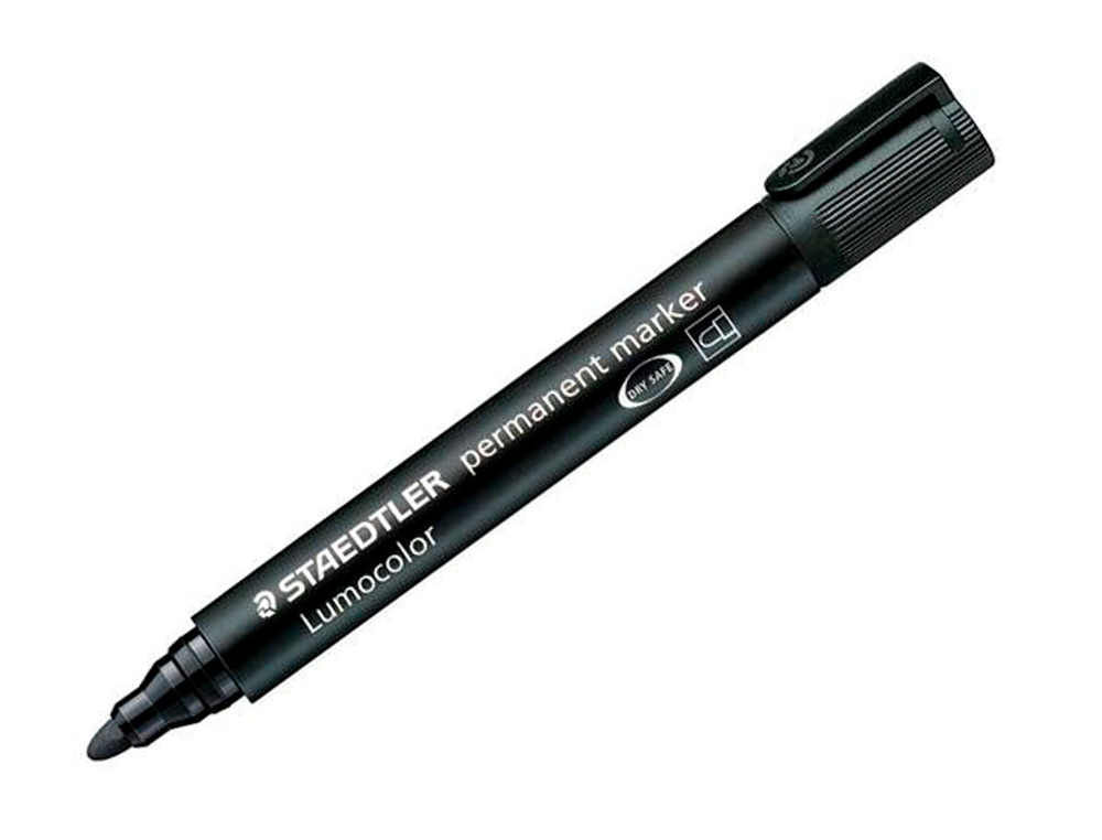 MARQUEUR STAEDTLER PERMANENT DRY SAFE LUMOCOLOR POINTE OGIVE RECHARGEABLE RSISTANT EAU CORPS NOIR ENCRE NOIRE