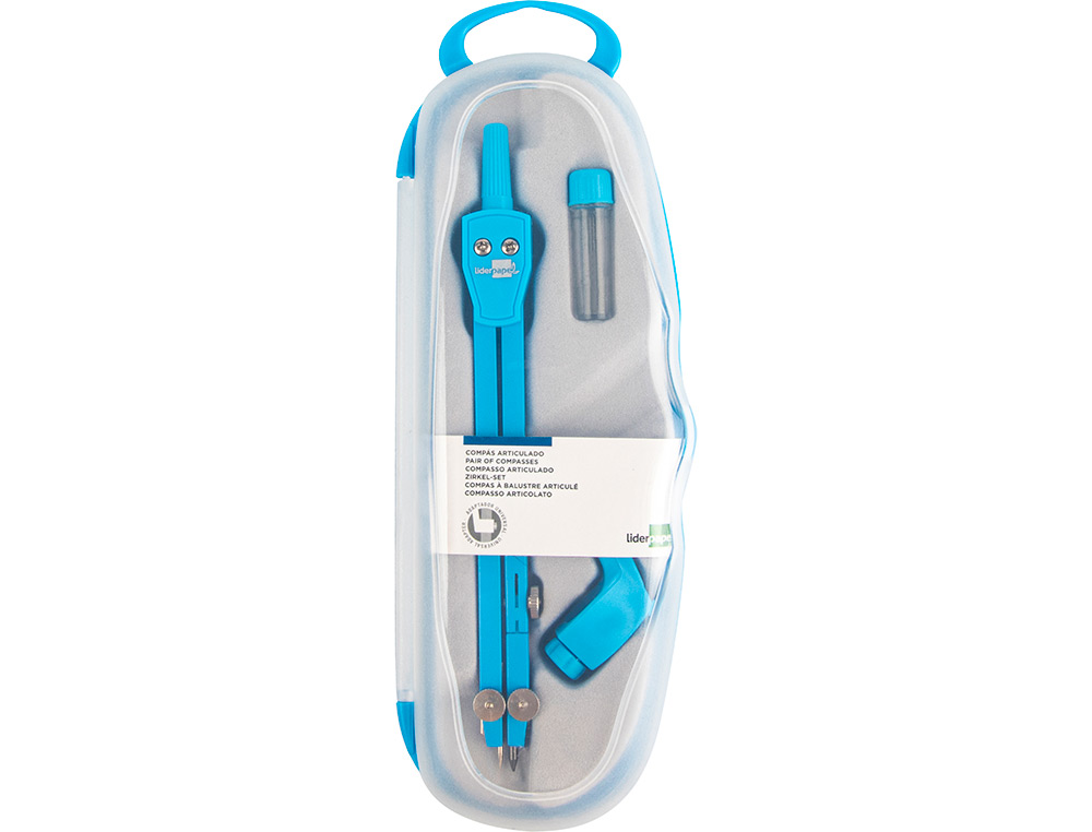 COMPAS LIDERPAPEL ARTICULÉ ADAPTATEUR UNIVERSEL CIRCONFÉRENCE 38CM LONGUEUR 14CM MINE 2MM ÉTUI COLORIS ASSORTIS