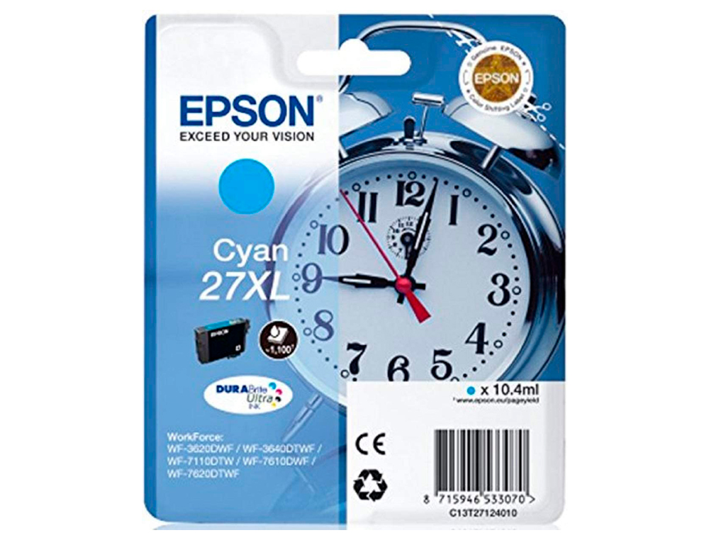 CARTOUCHE EPSON T2712 JET D'ENCRE C13T27124010 COULEUR CYAN HAUTE CAPACIT 1100P