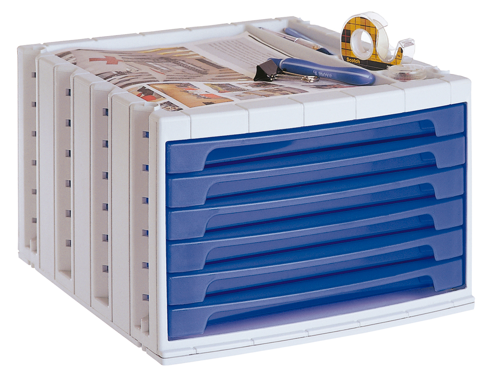 MODULE CLASSEMENT Q-CONNECT 6 TIROIRS 370X305X215MM COLORIS BLEU TRANSPARENT