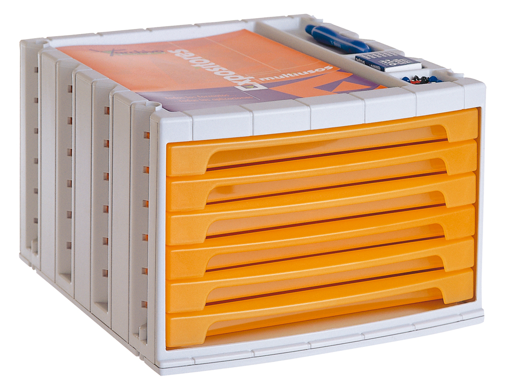 MODULE CLASSEMENT Q-CONNECT 6 TIROIRS 370X305X215MM COLORIS ORANGE TRANSPARENT