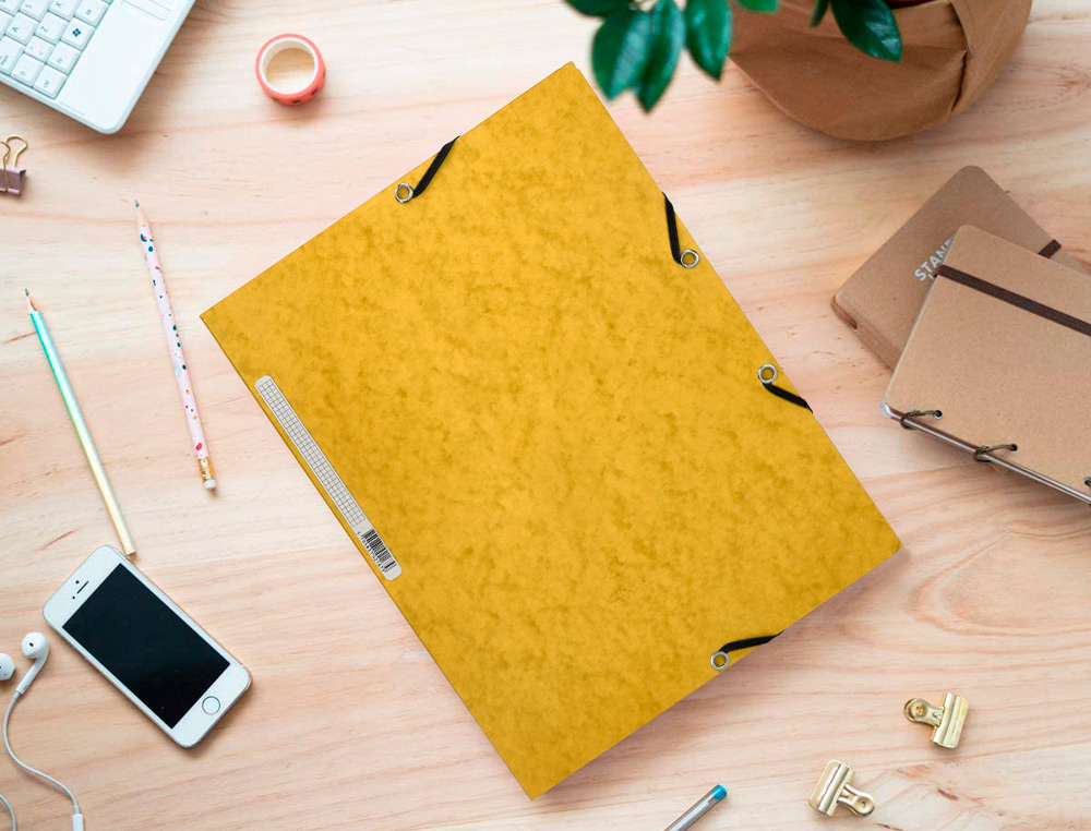 CHEMISE Q-CONNECT CARTE LUSTRE 375G POUR DOCUMENTS A4 320X243MM 3 RABATS COLORIS JAUNE